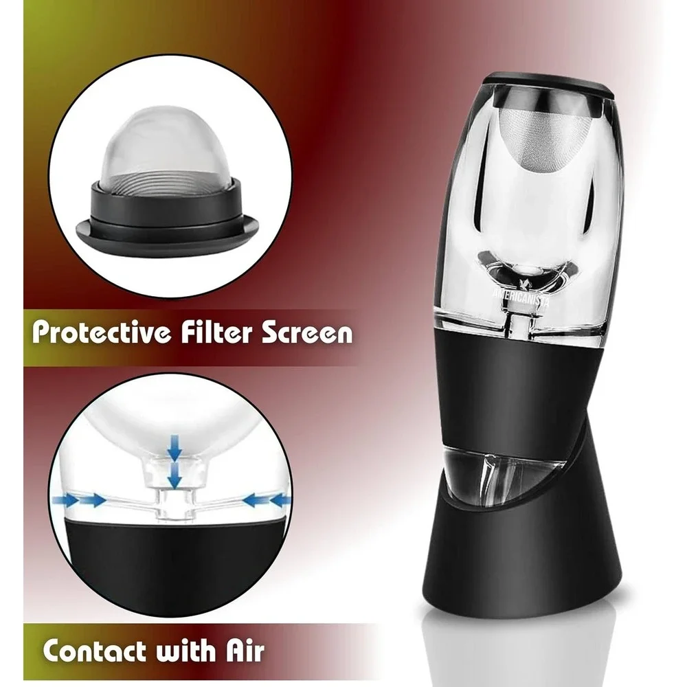 Americanista Wine Aerator with Filter‎ Screen and Base Black BPA Free New
